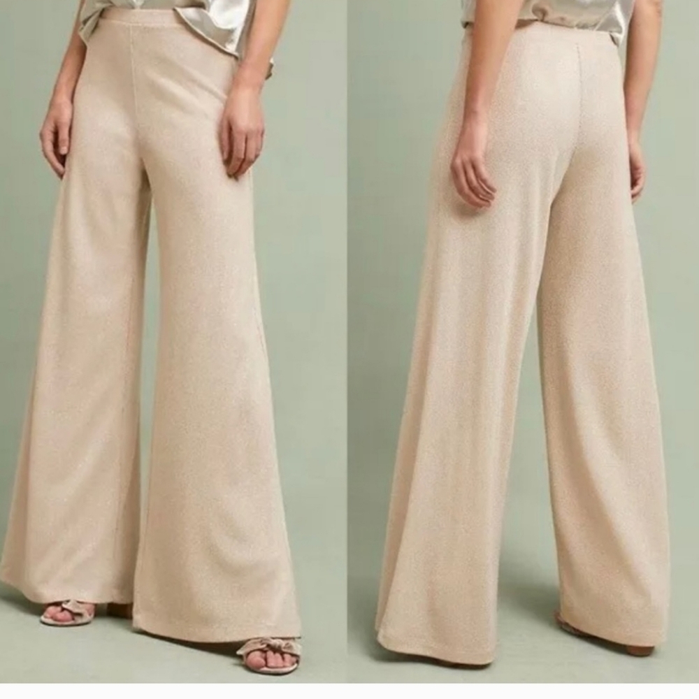 Anthropologie Feather Bone lined metallic ribbed knit wide leg pant